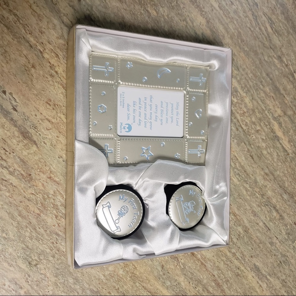 NIB Baby’s first tooth,  tooth cup, and frame